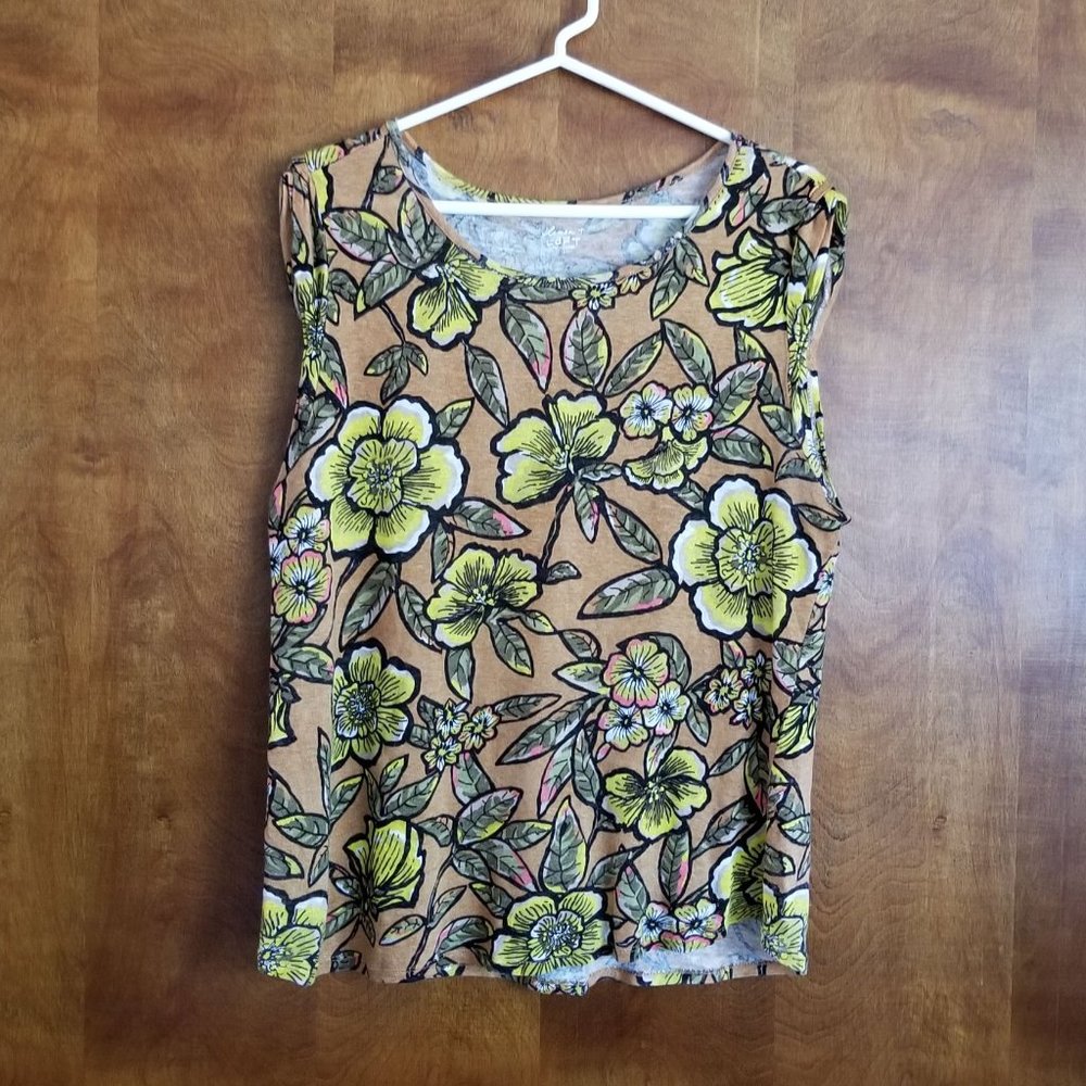 Ann Taylor LOFT Linen Vibrant Floral Top, Size Large